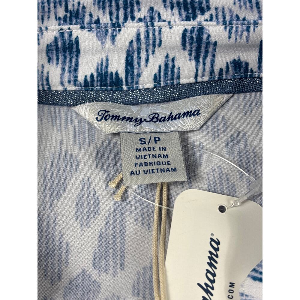 Tommy Bahama Carmela Dress S Blue White Ikat Print Split Neck Coastal Beach NWT - Picture 3 of 14